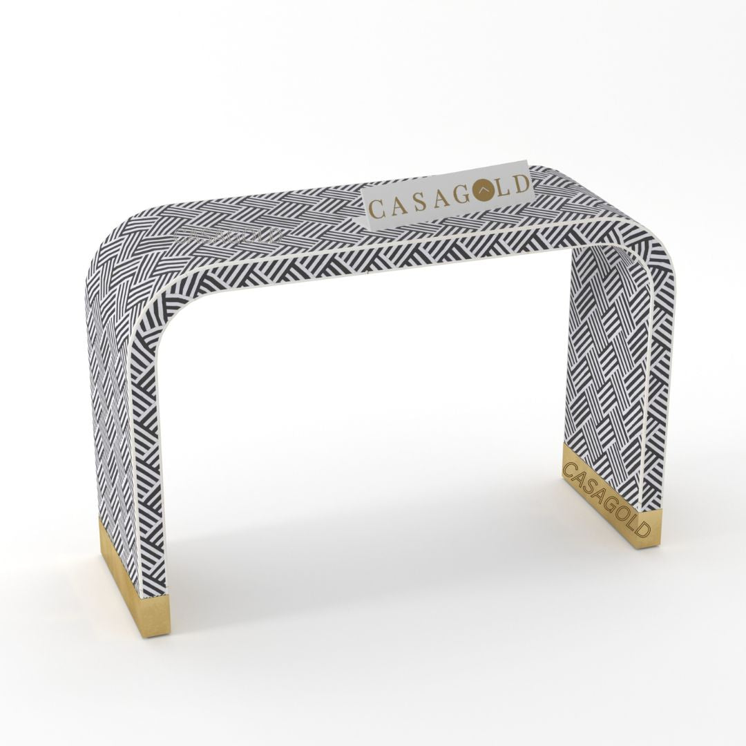 Black Bone Inlay Console Desk with Geometric Design