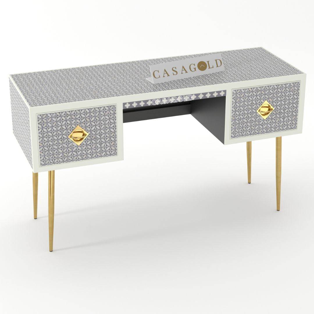 Black Bone Inlay Geo Pattern Writing Desk with Storage	