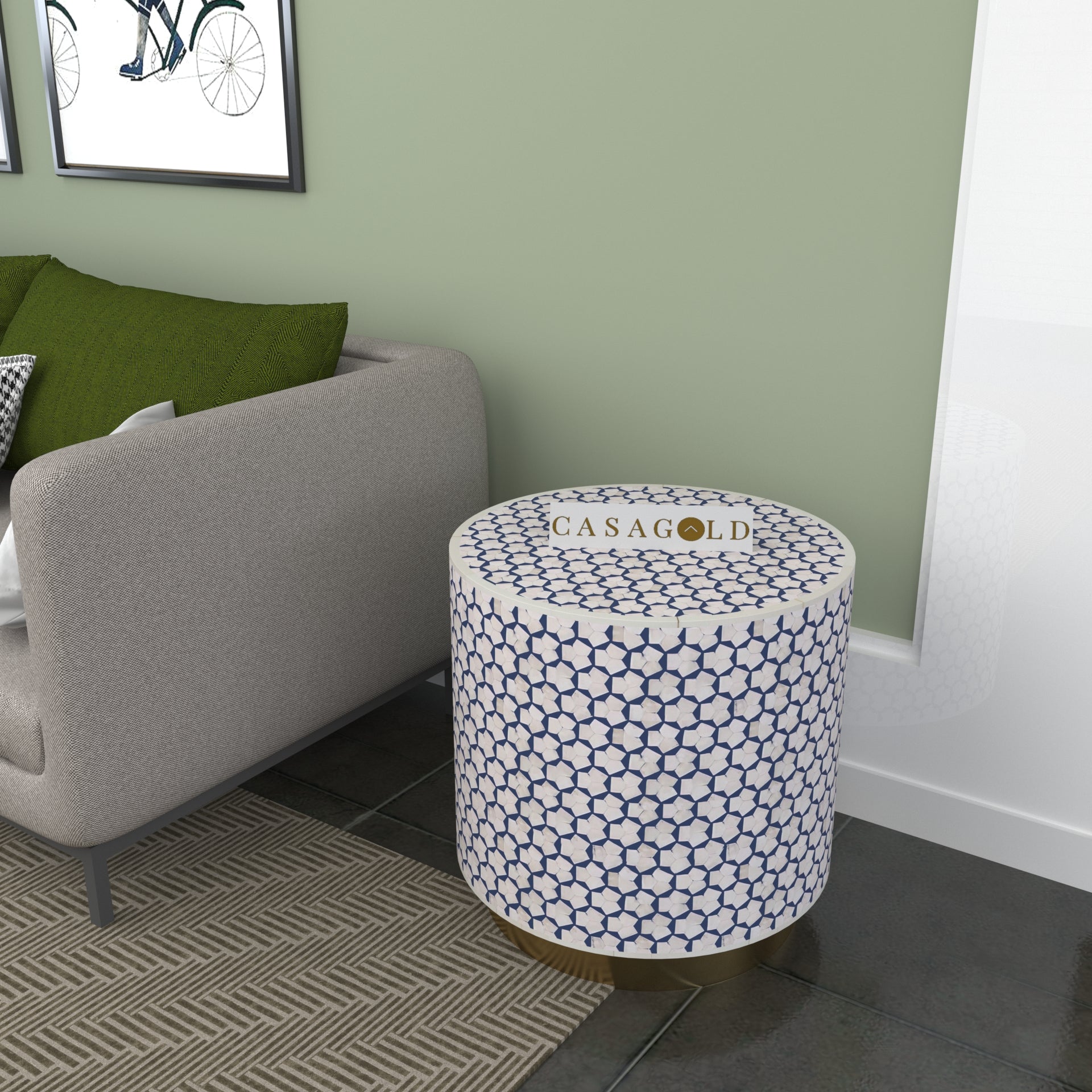 Black Drum Inlay Side Table with Targua Patterns	