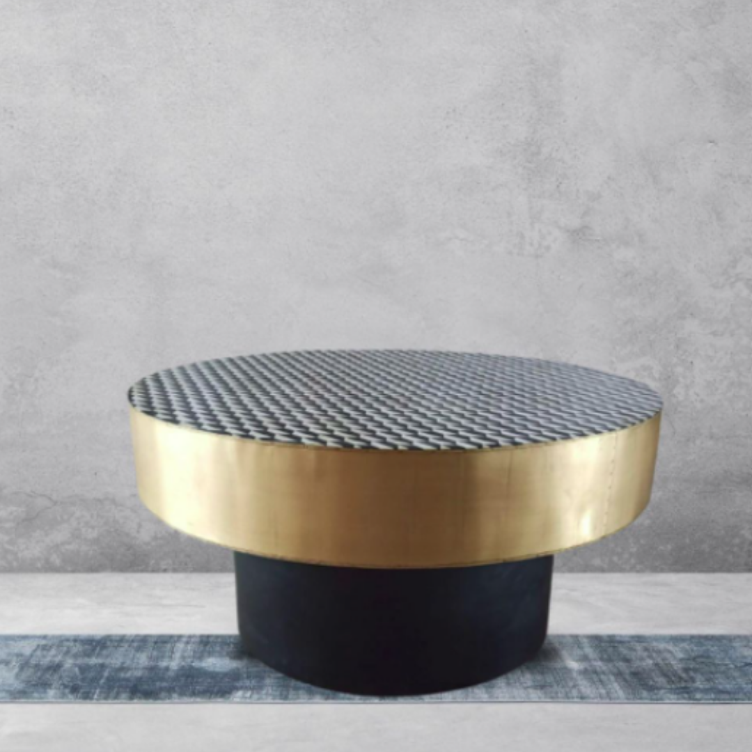 Handmade round coffee table with inlay work
