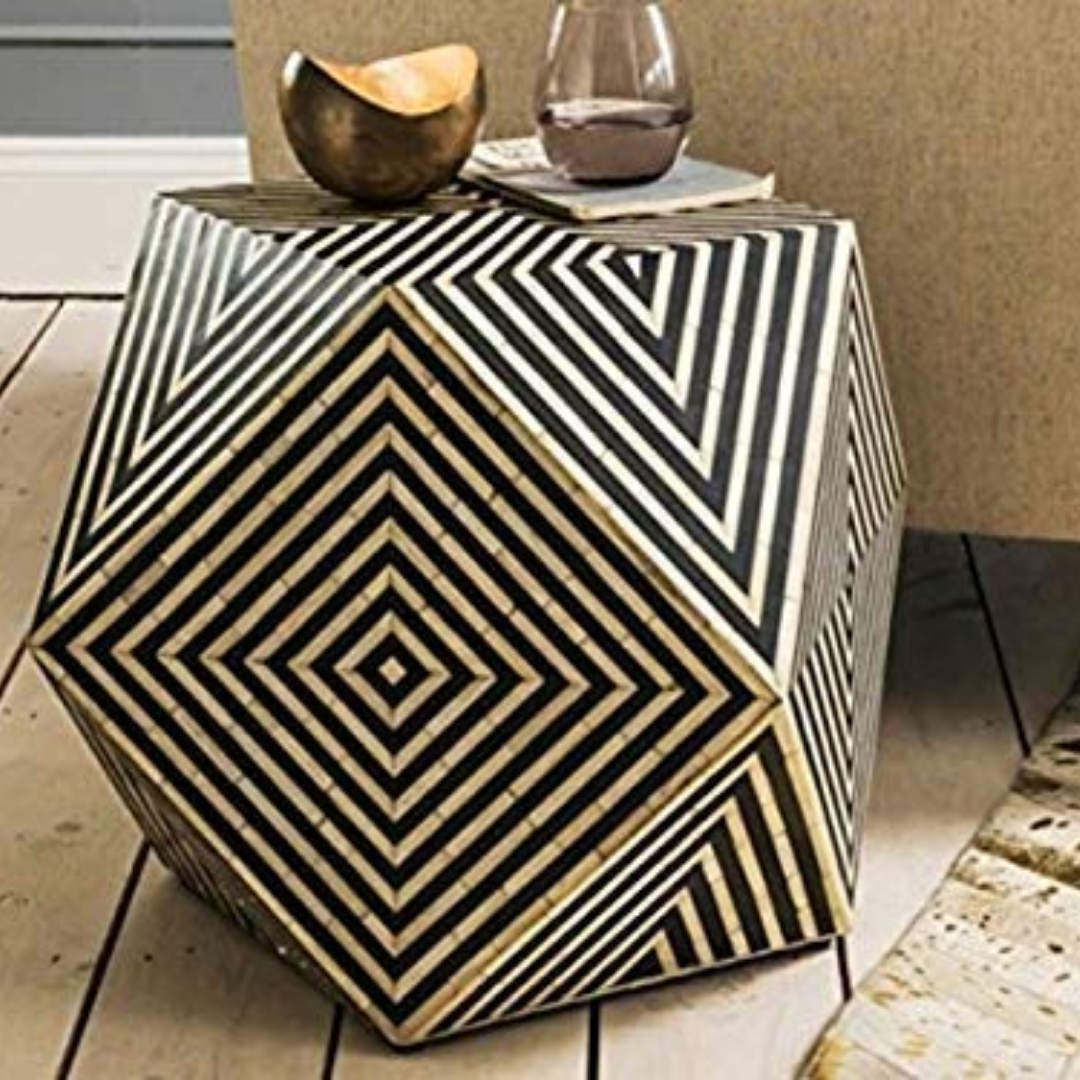 Black Hexagonal Bone Inlay Coffee Table	