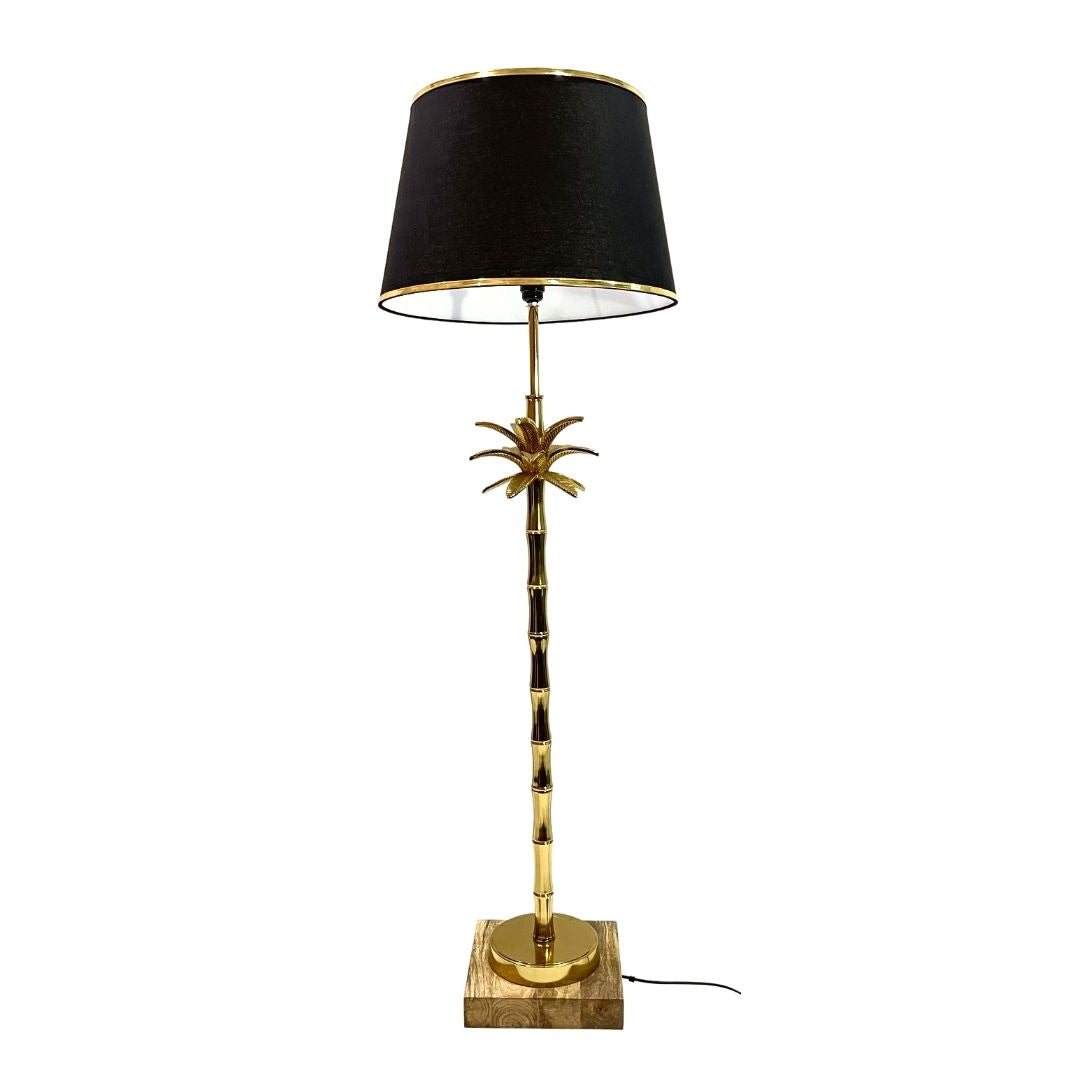 "Black Shade luxury Floor lamp on a minimalist wooden base"