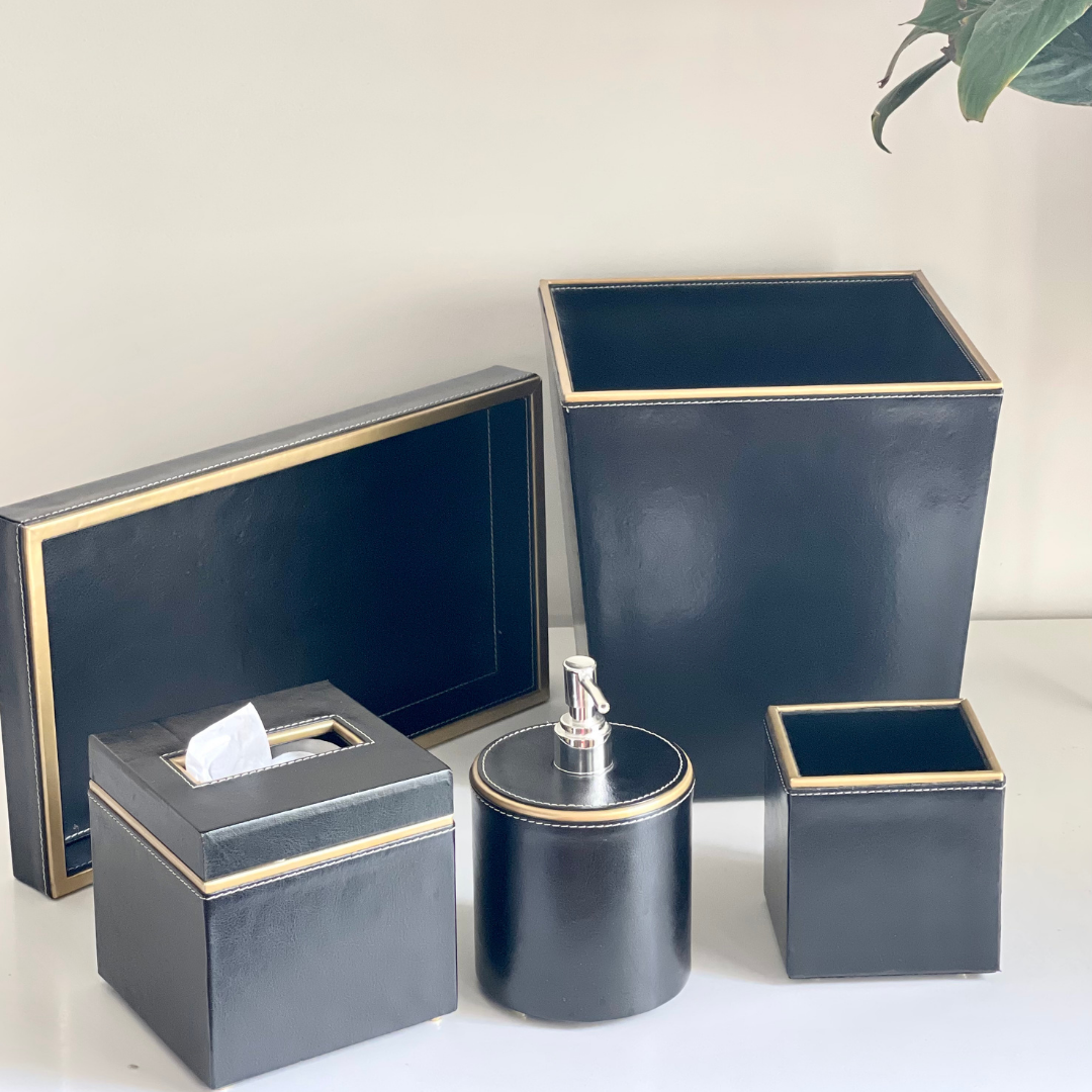 Black and Gold Bathroom Accessories Set	