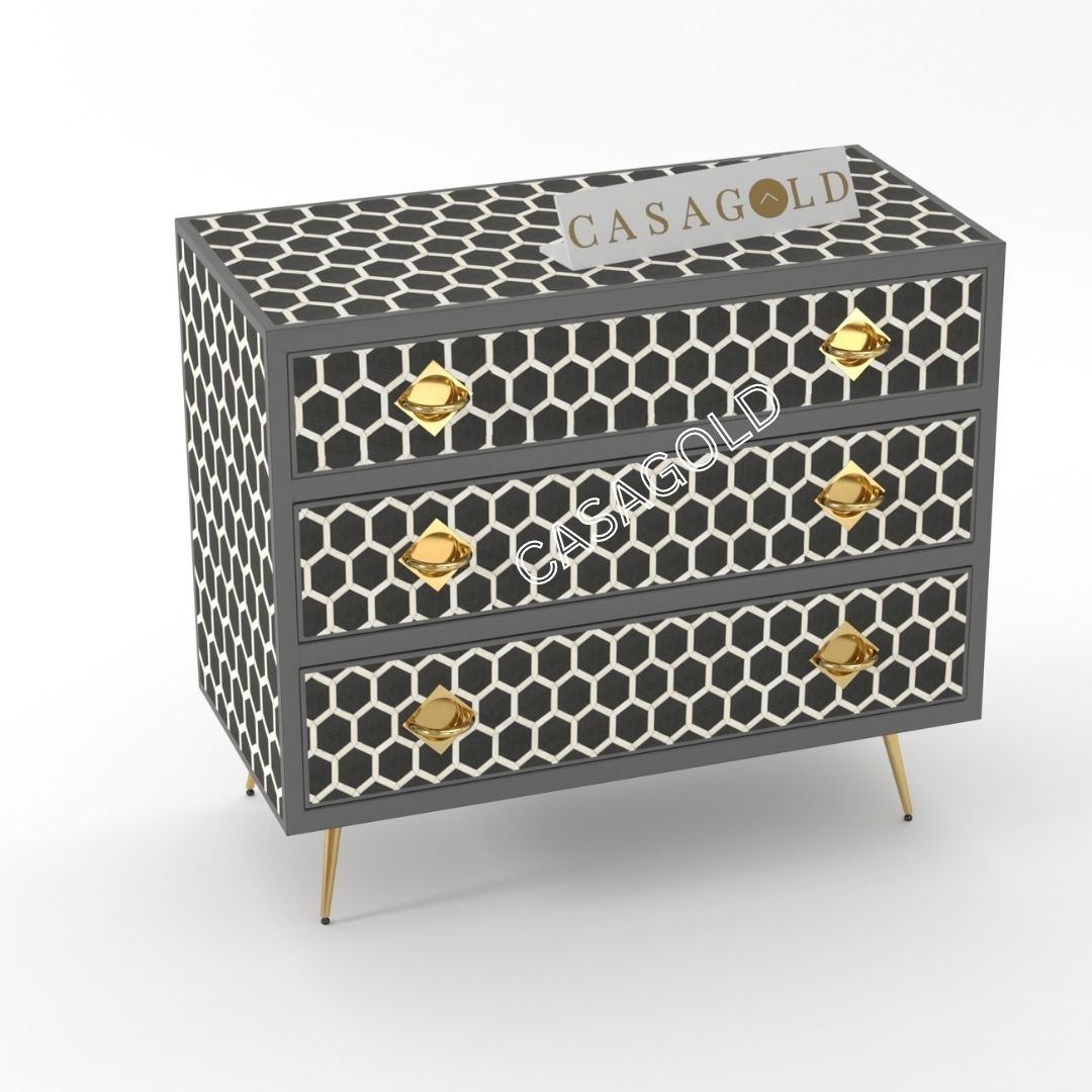 Black and White Bone Inlay Chest of Drawers	
