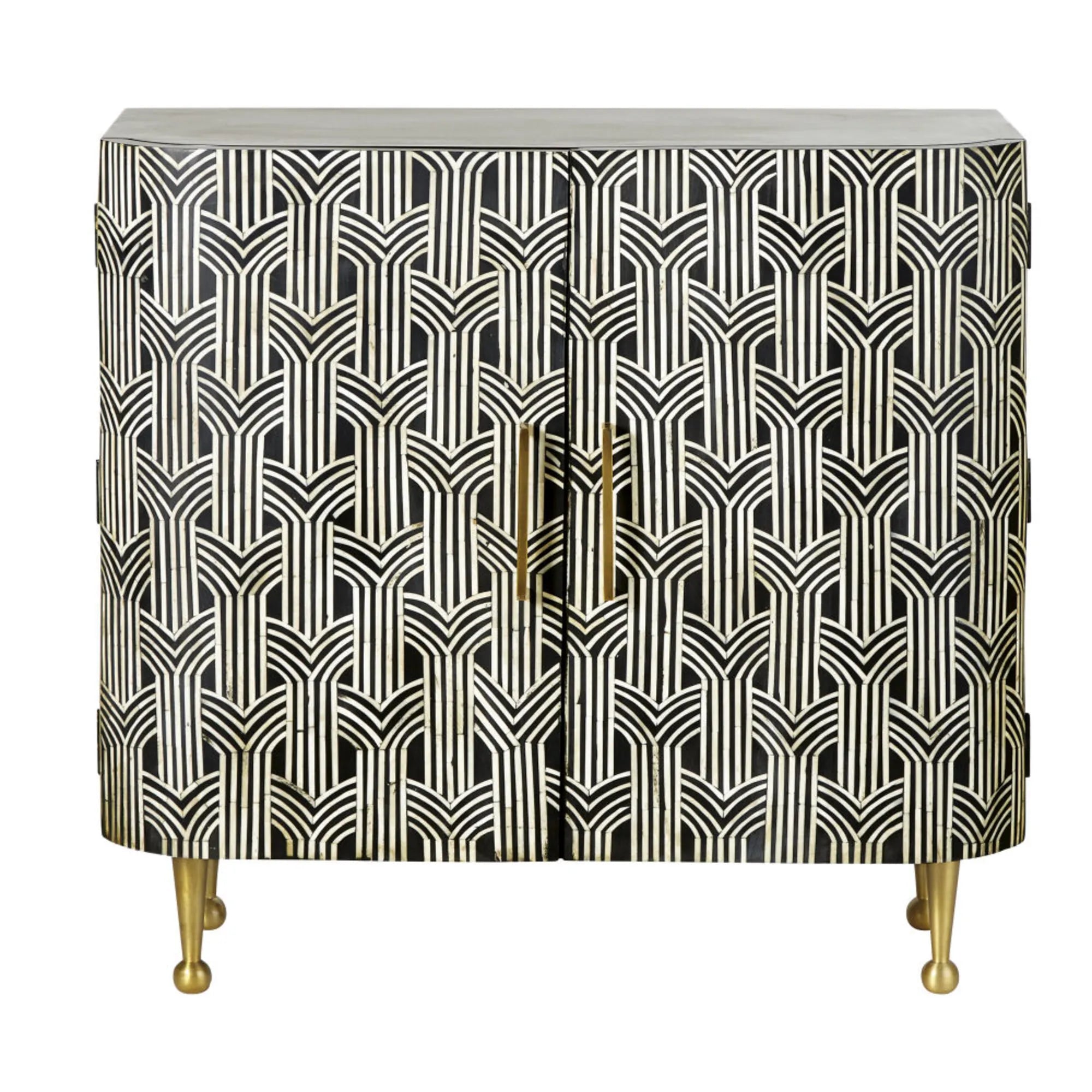 Black and White Diamond Bone Inlay Bar Cabinet	