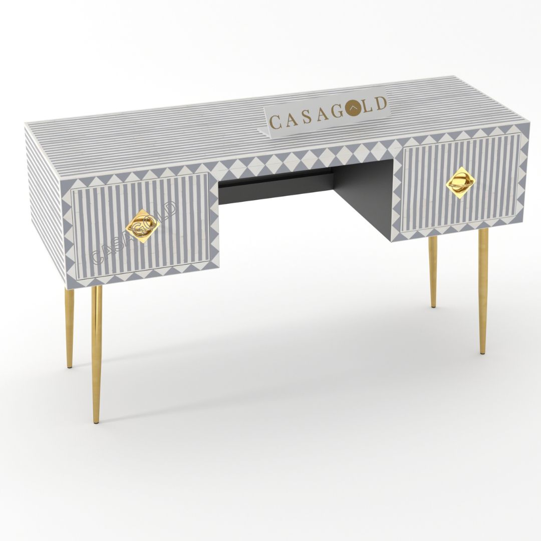Black and White Geometric Inlay Writing Desk	