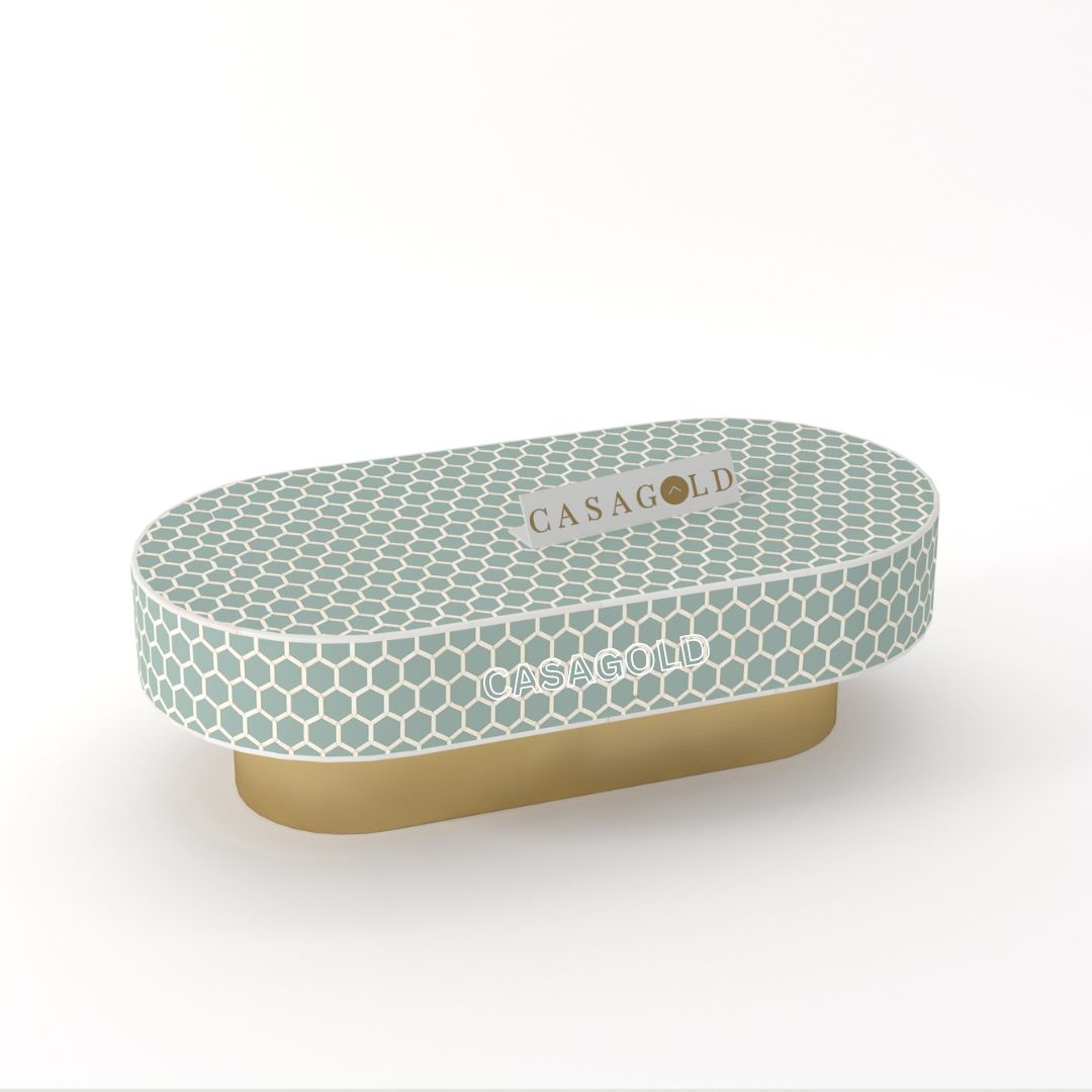 "Black and white bone inlay oval coffee table for living rooms"
