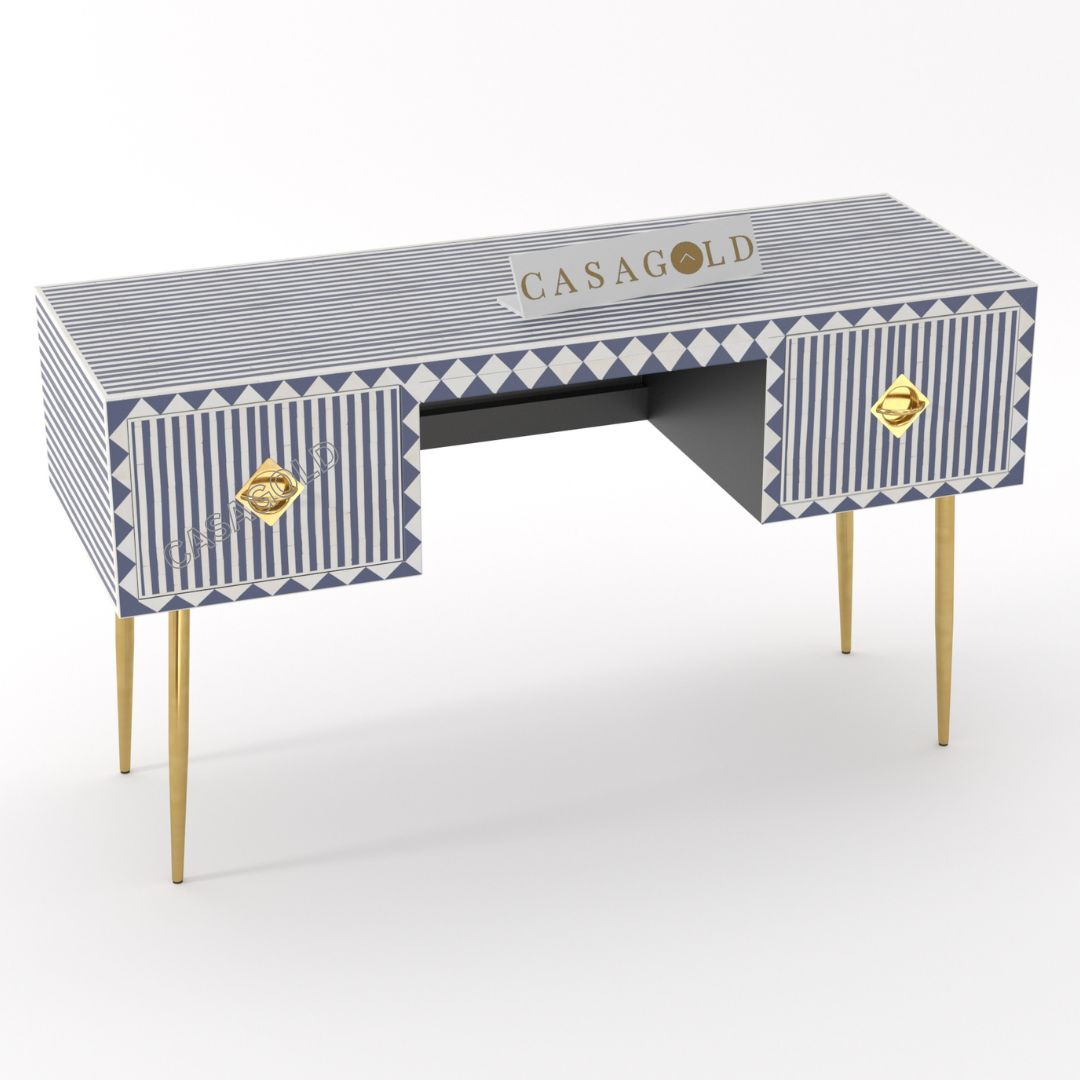 "Black and white geometric inlay writing desk for a chic and minimalist study area"
