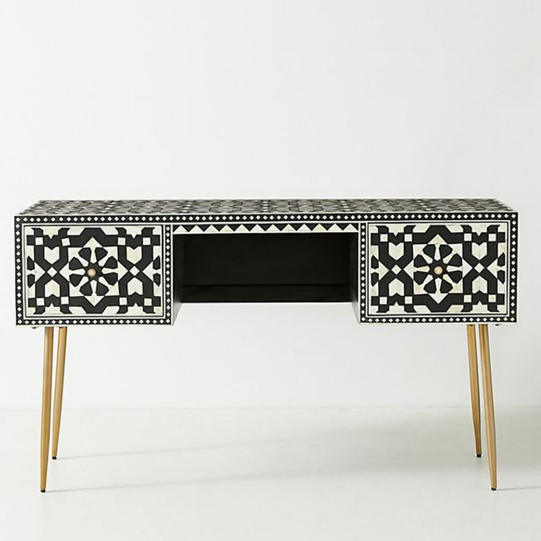  Black bone inlay office desk with spacious storage solutions