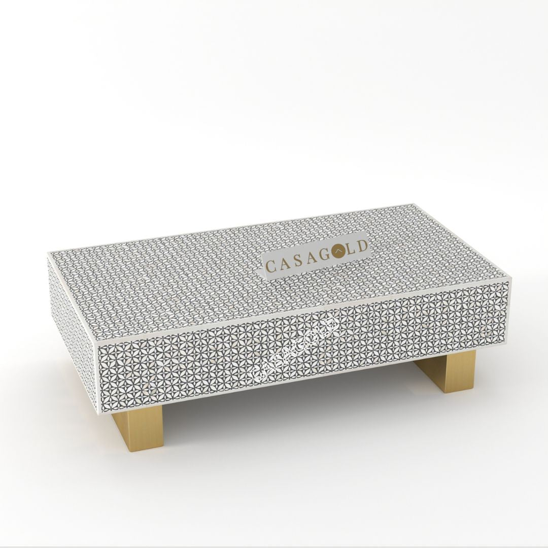 "Black bone inlay rectangular coffee table for bold interiors"
