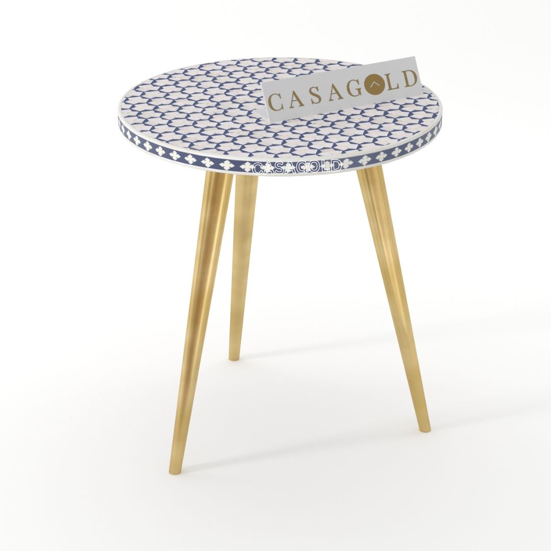 Blue Bone Inlay Round 3-Leg Side Table	