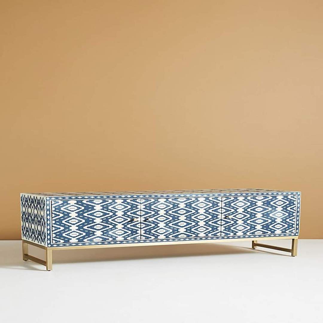 Blue Ikat Bone Inlay Media Unit	