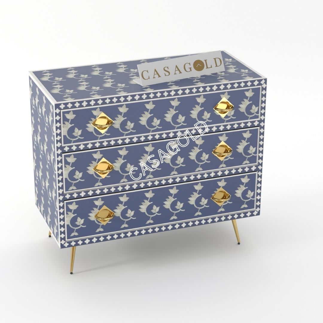 Inlay Chest of Drawers - Overlay Floral (Indigo) Ready to ship