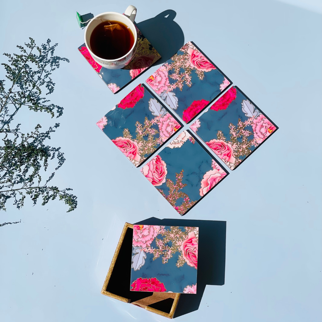 Premium wooden coaster with integrated tissue box
