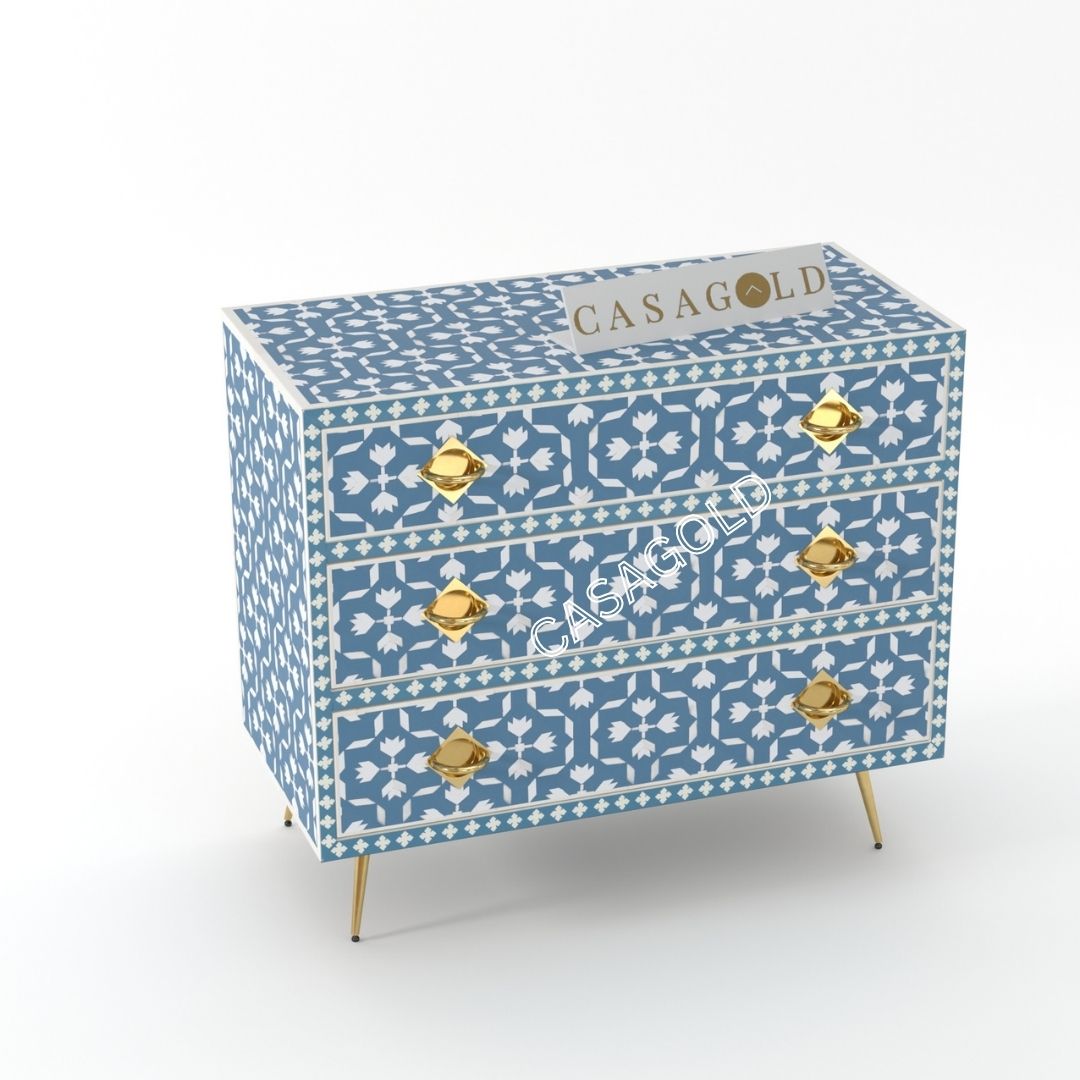 Blue and Gold Bone Inlay Storage Chest	of drawer 