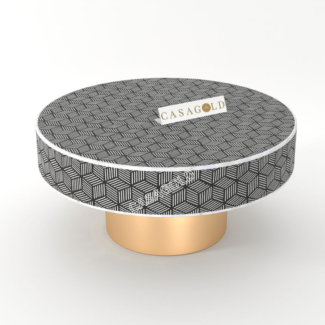 Boho round coffee table with inlay design

