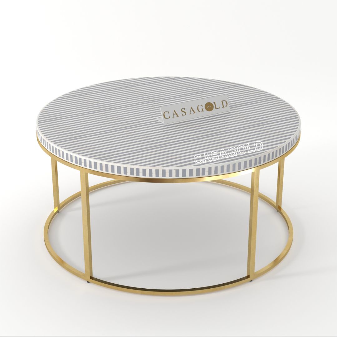 Boho round coffee table with inlay design

