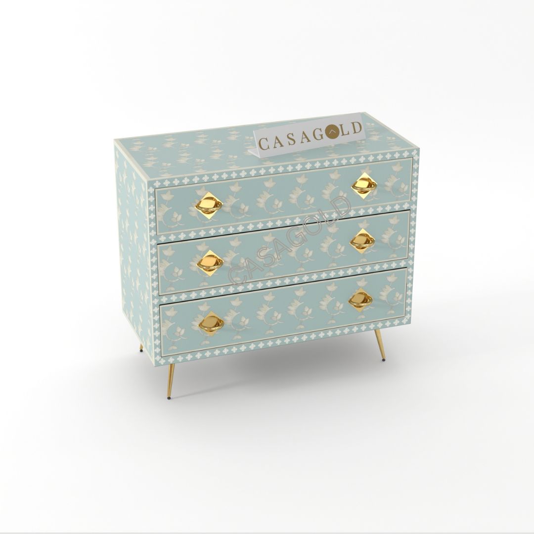 Antique Finish Bone Inlay Storage Chest	