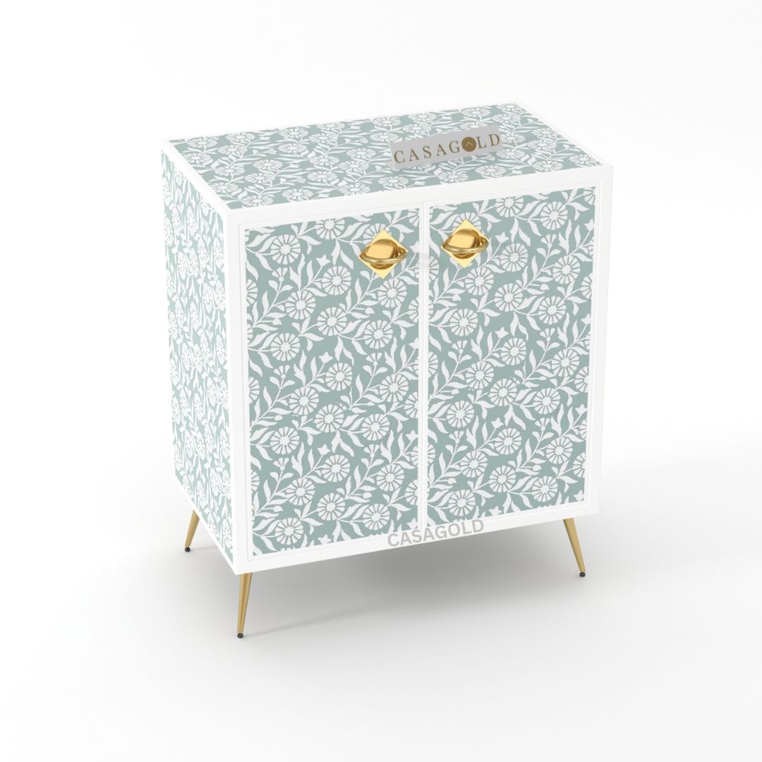 Bone Inlay Bar Cabinet with Classic Flower Design	