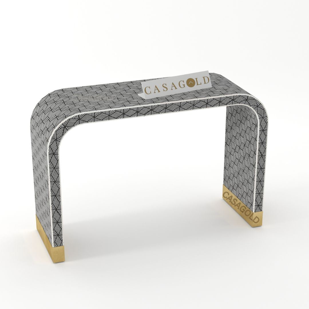 Black Bone Inlay Console Desk with Geometric Design
