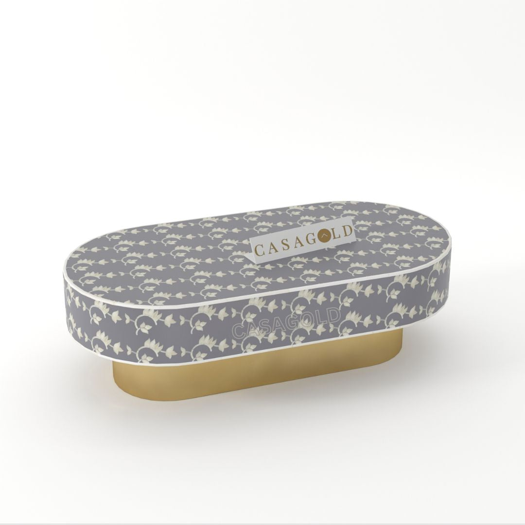 Bone Inlay Coffee Table with Elegant Geometry
