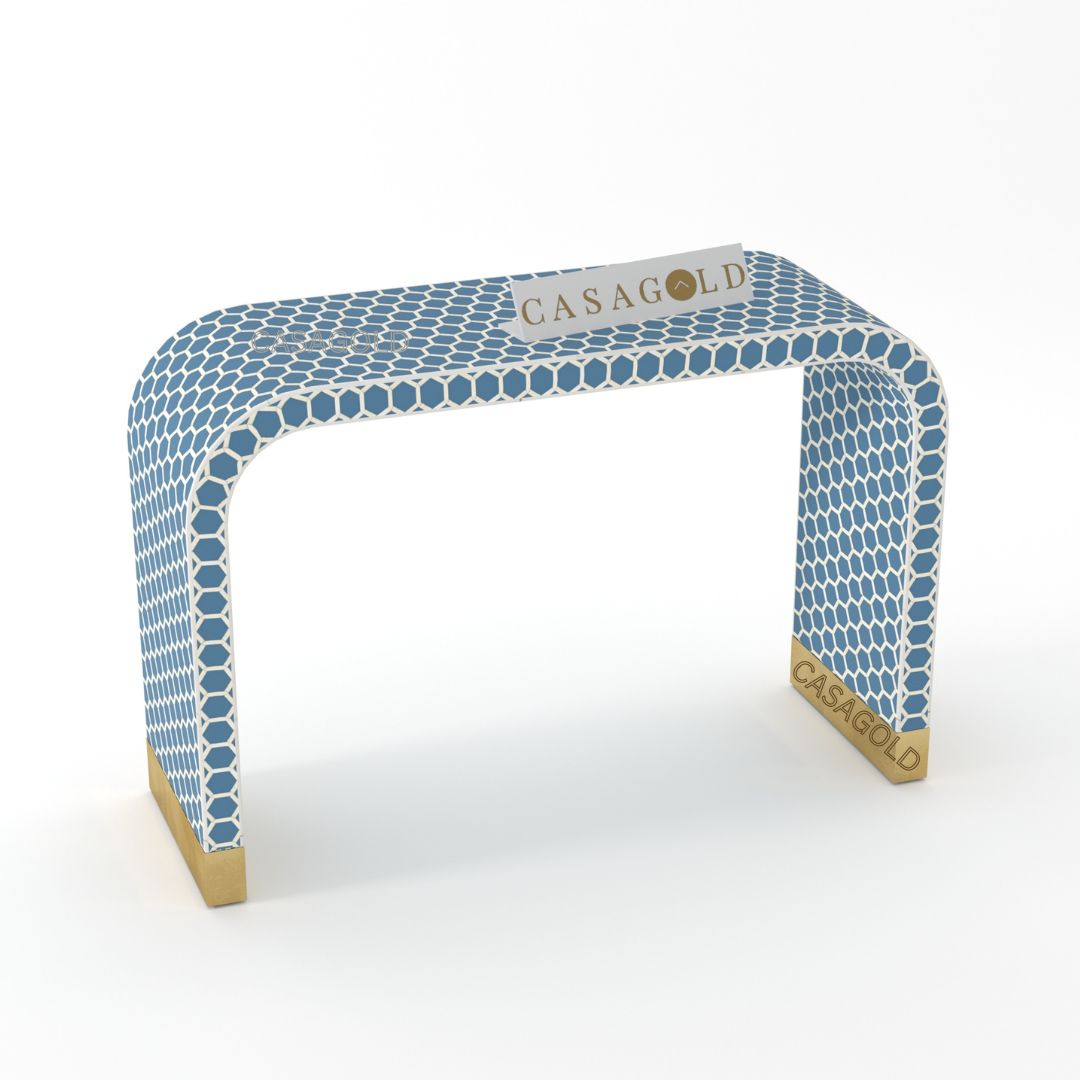 Bone Inlay Console Desk with Gold Base	