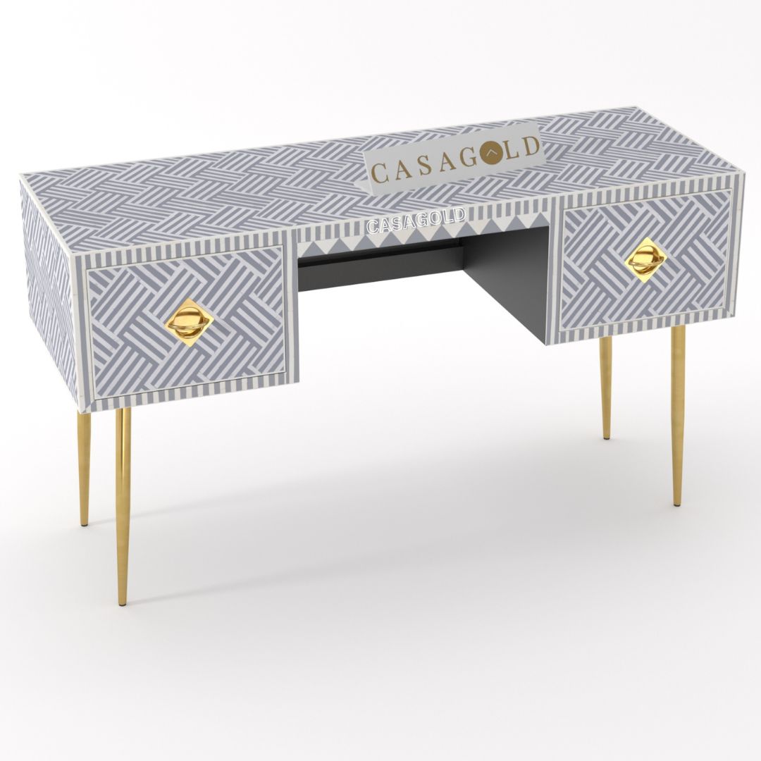 Bone Inlay Desk with Chevron Brass Accents	