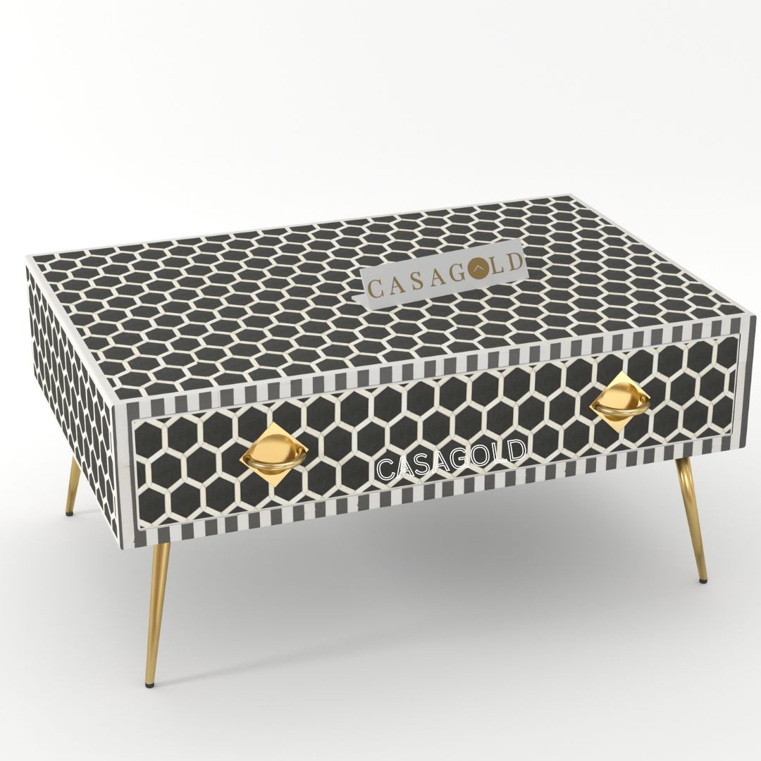 Bone Inlay Rectangular Coffee Table with Abstract Patterns	