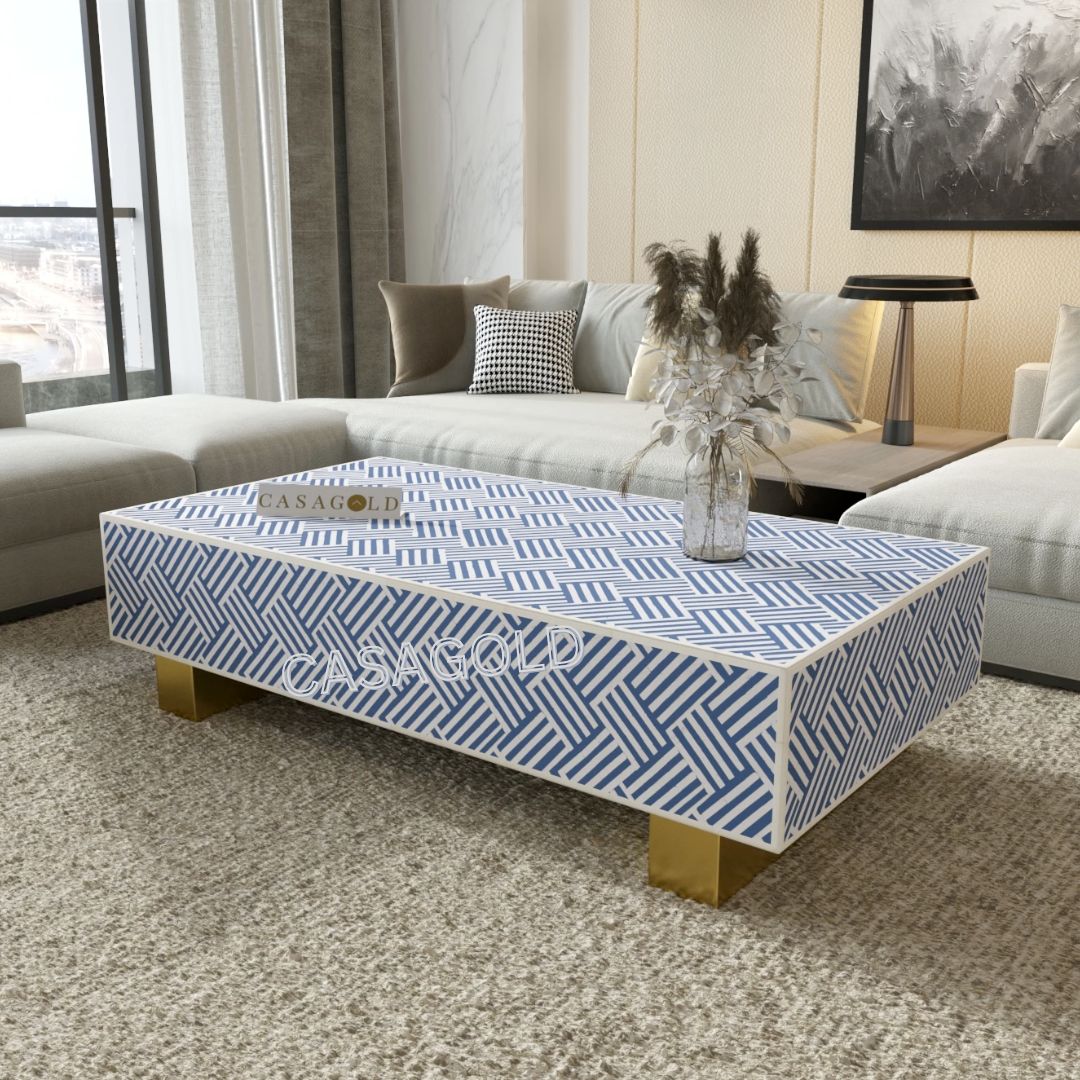 Bone Inlay Rectangular Coffee Table with Chevron Pattern	