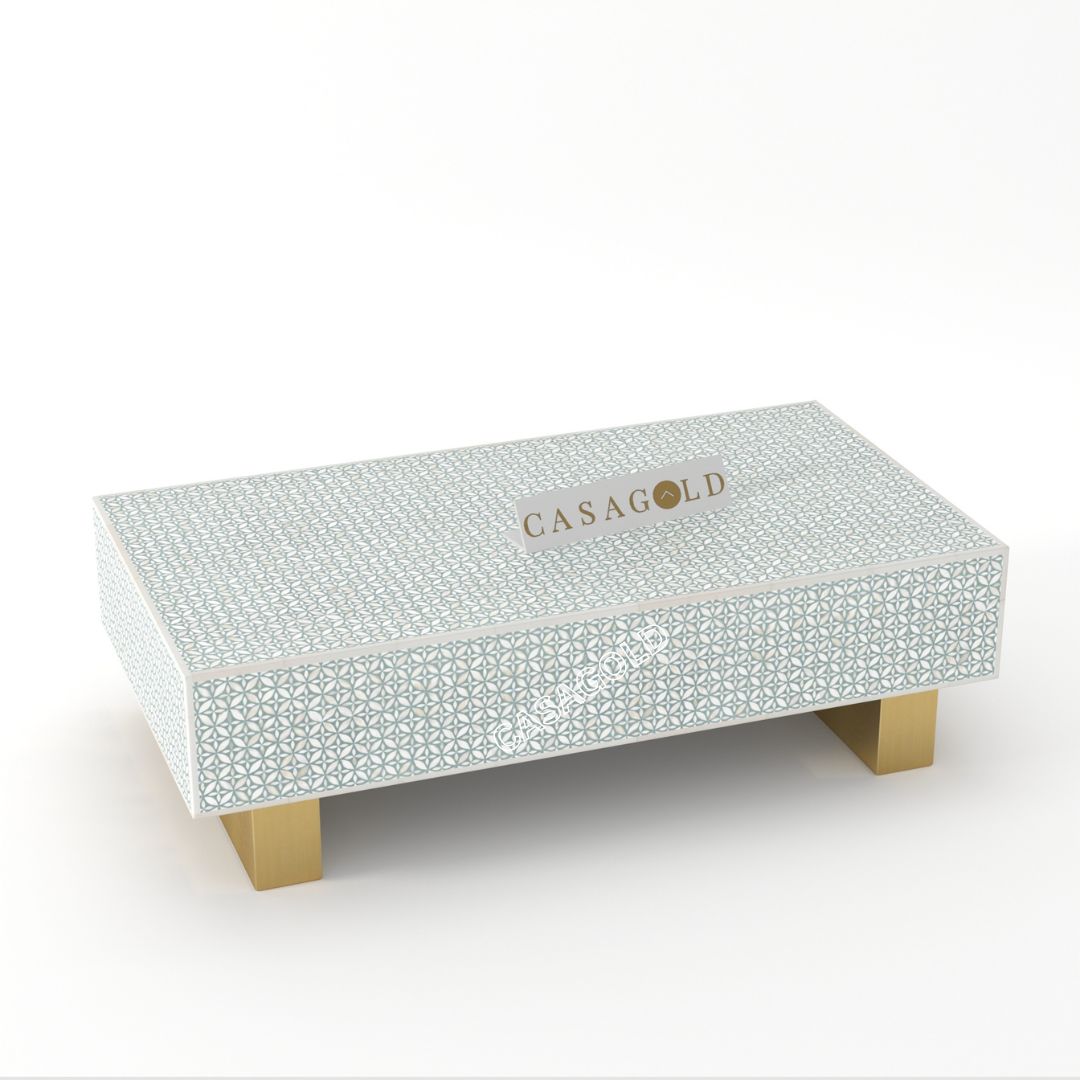Bone Inlay Rectangular Table with Floral Design	