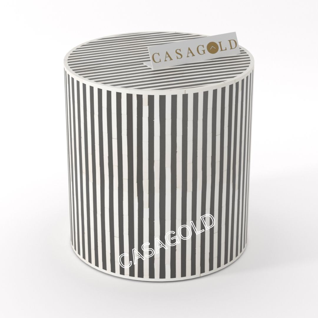 "Bone inlay drum side table with Waterfall patterns"