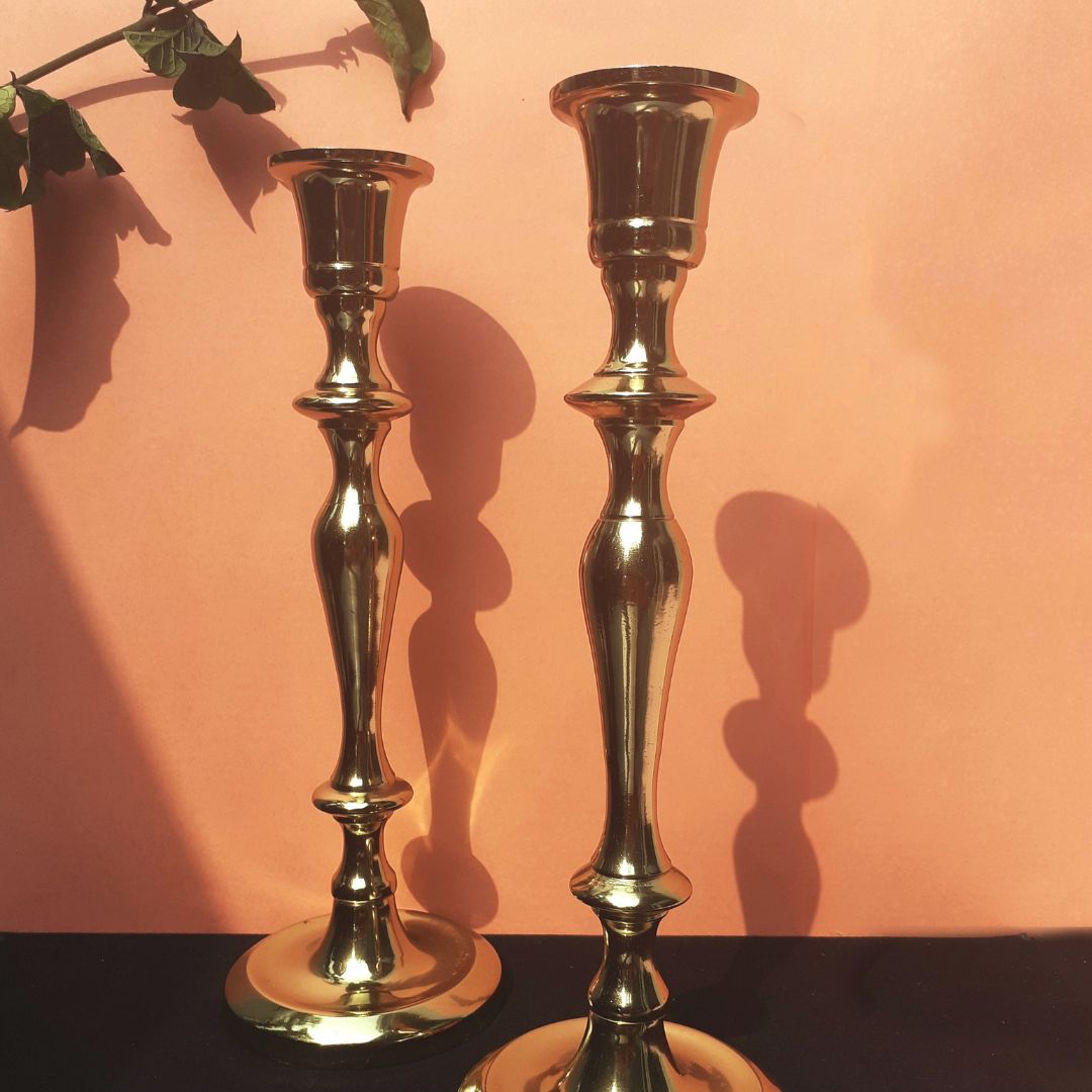 Brass Candle Holder with Marble Base for Luxury	