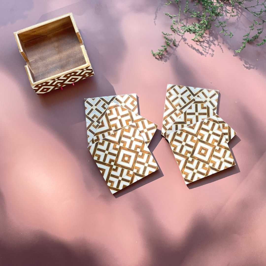 Compact coaster and tissue box set for small spaces
