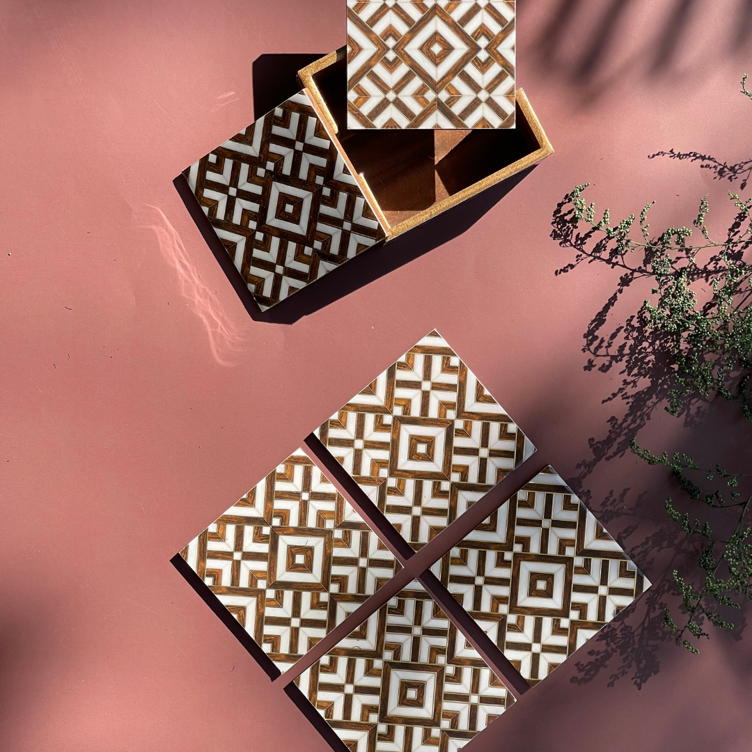 Stylish decorative coaster and tissue box set
