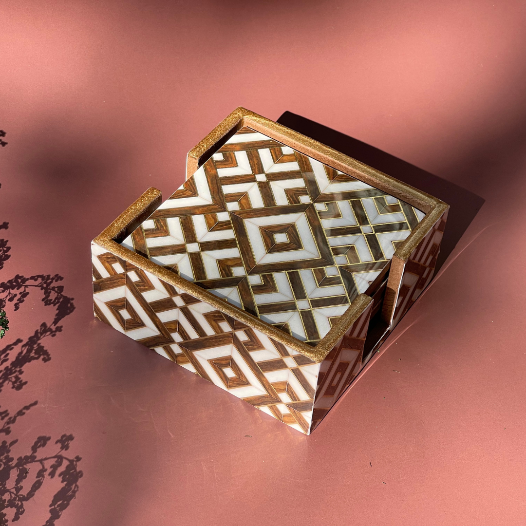 Premium wooden coaster with integrated tissue box
