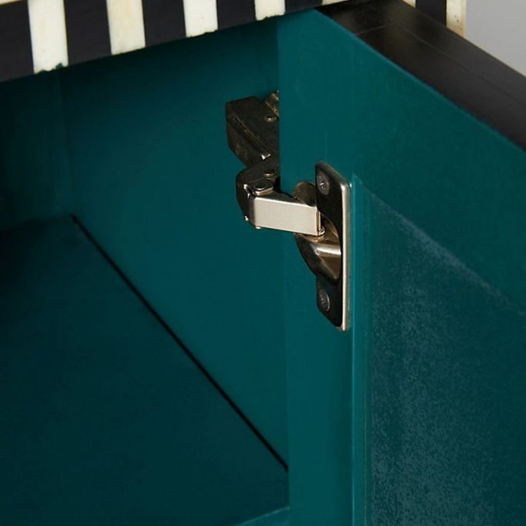 Chevron-patterned blue bone inlay chest for a modern vibe

