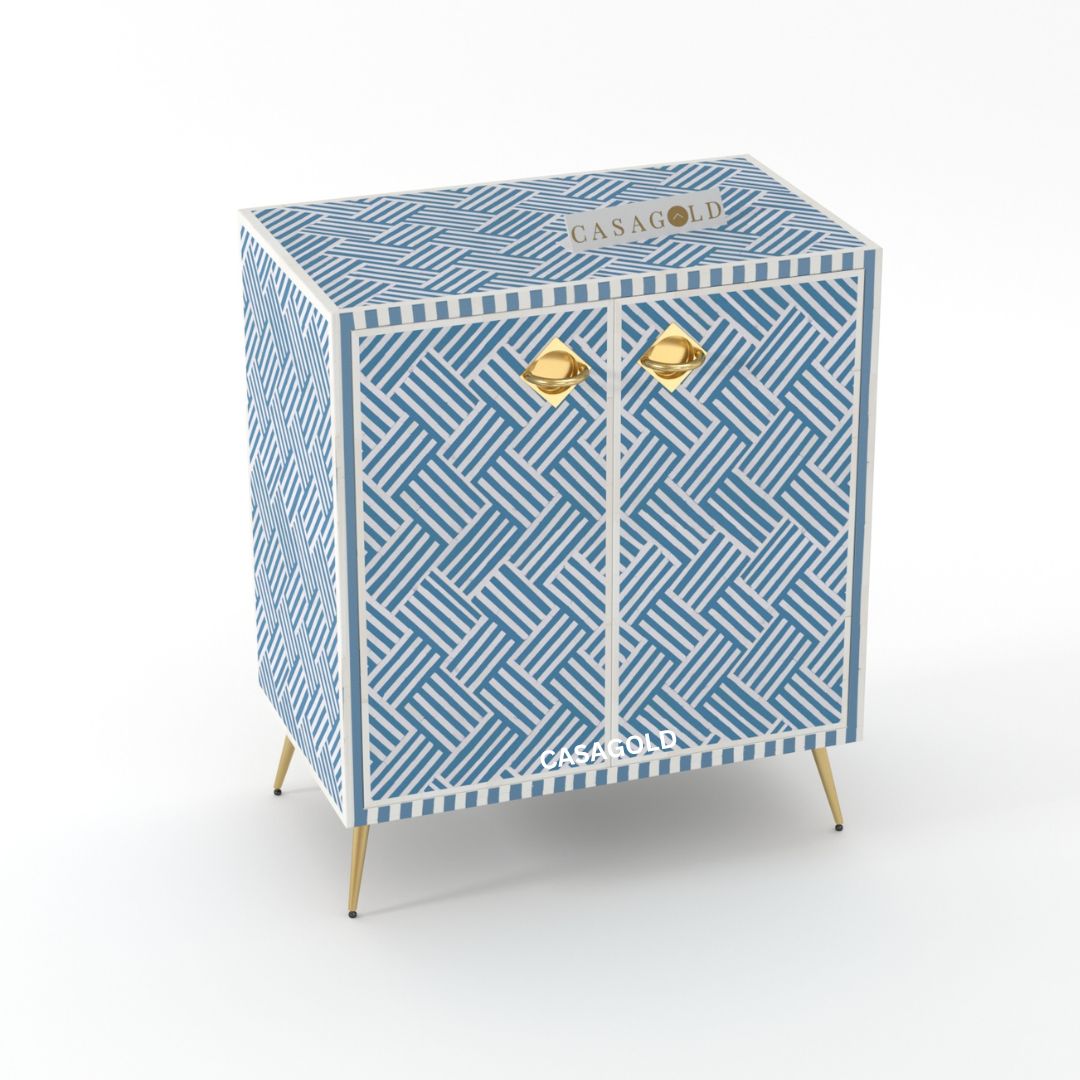 Chevron-patterned bone inlay chest for modern storage solutions

