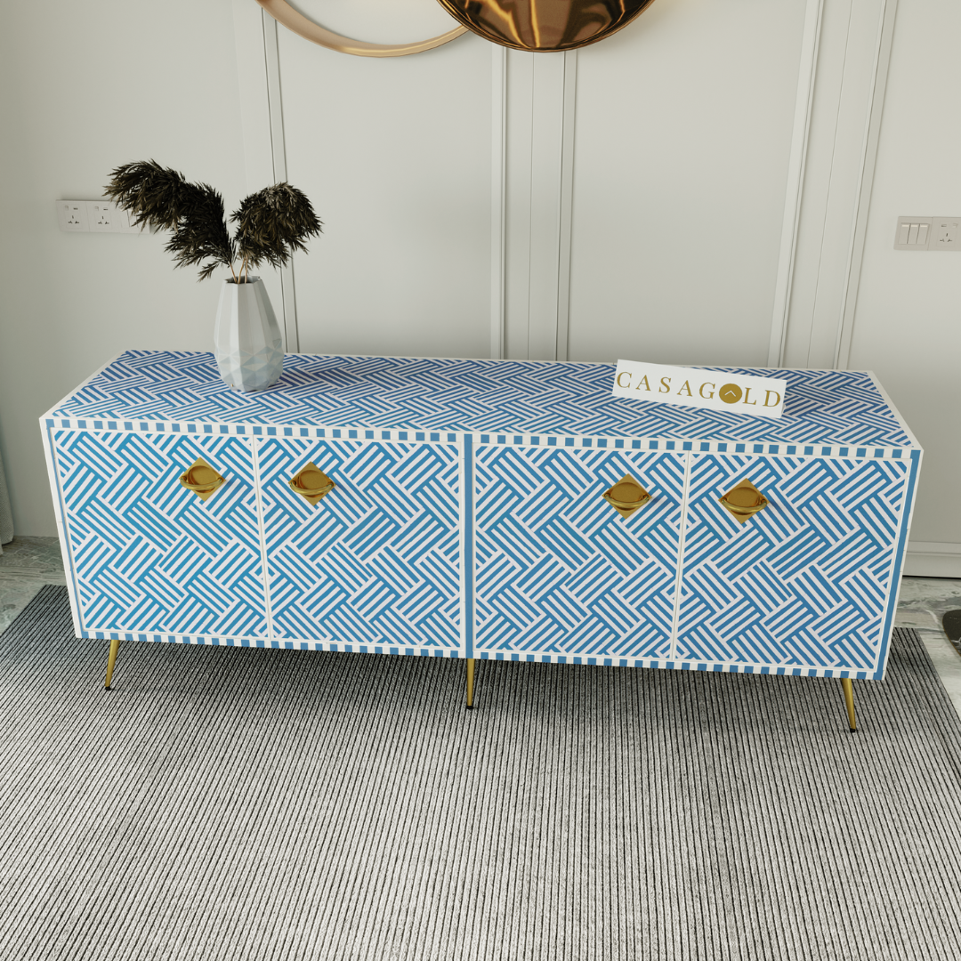 Chevron Blue Bone Inlay Media Unit	wall mounted bathroom cabinet closed shoe rack tall storage cabinet with doors kitchen cabinet shelves
