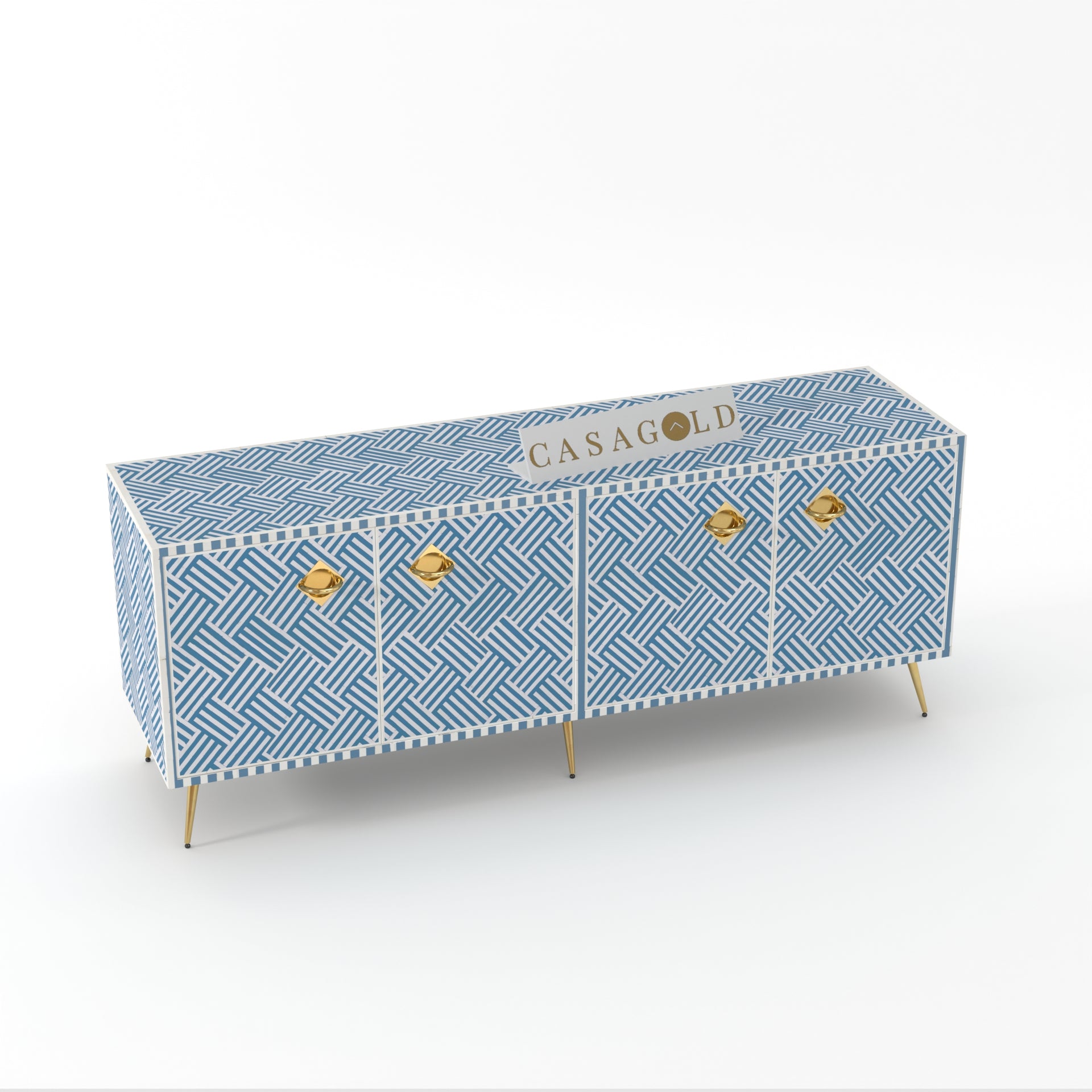 Chevron Blue TV Console with Storage	