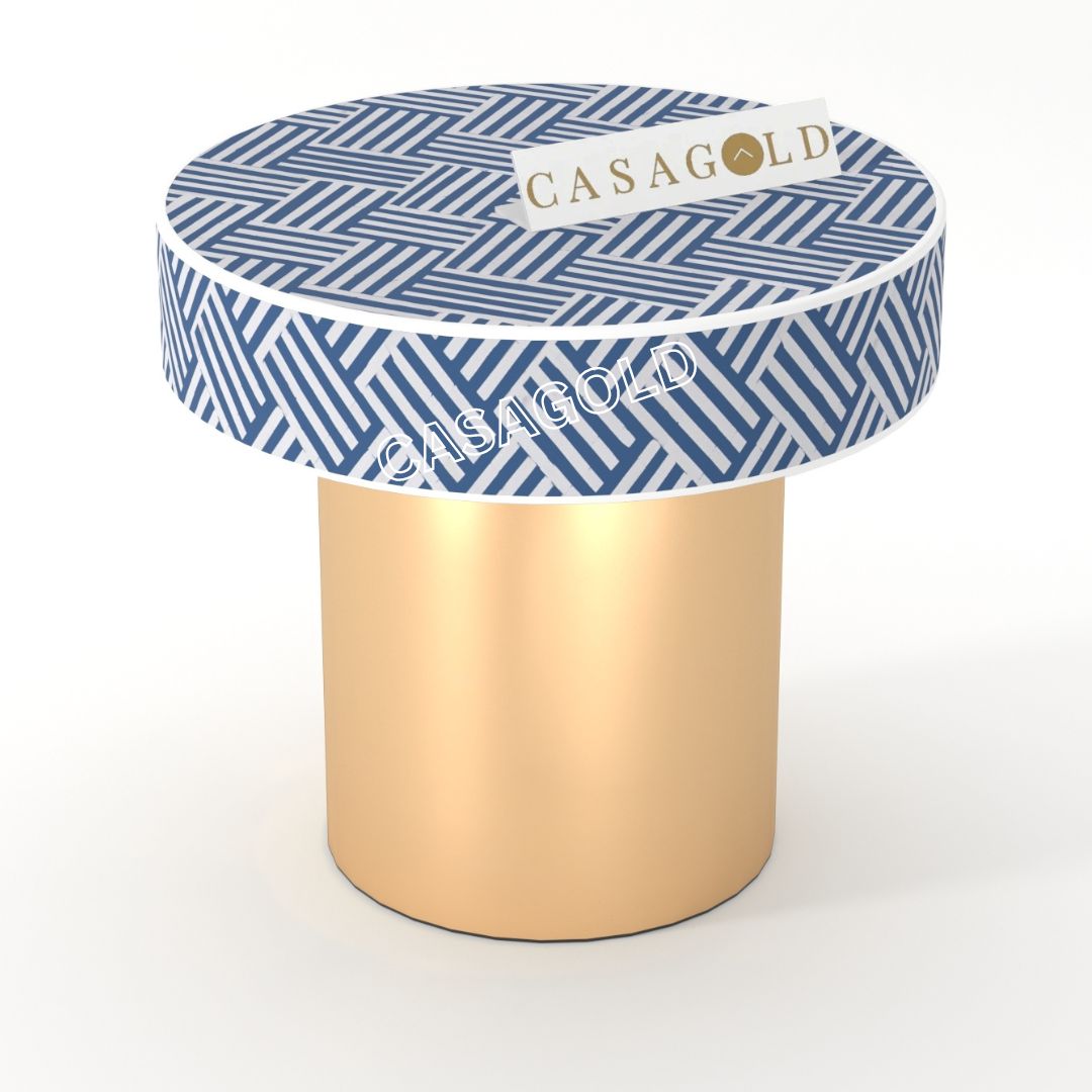 Chevron Pattern Round Bone Inlay Bedside Table	