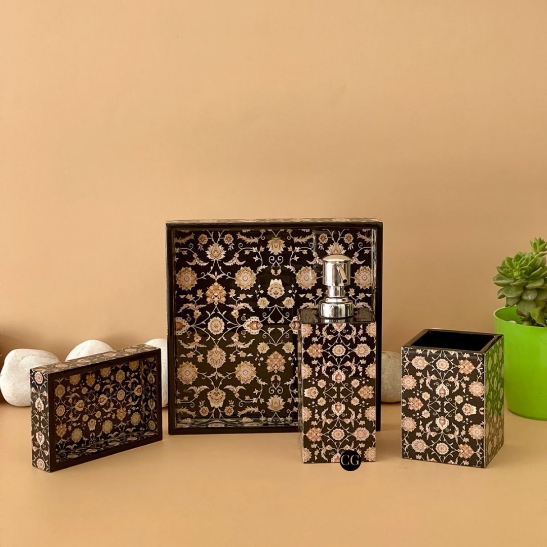 Classic Black Bathroom Accessories Set with Silver Trims	