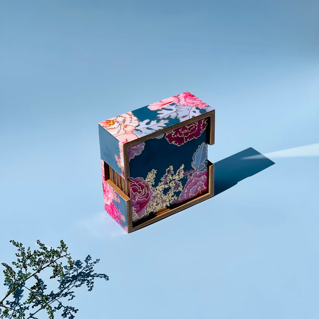 Timeless coaster and tissue box set for any decor
