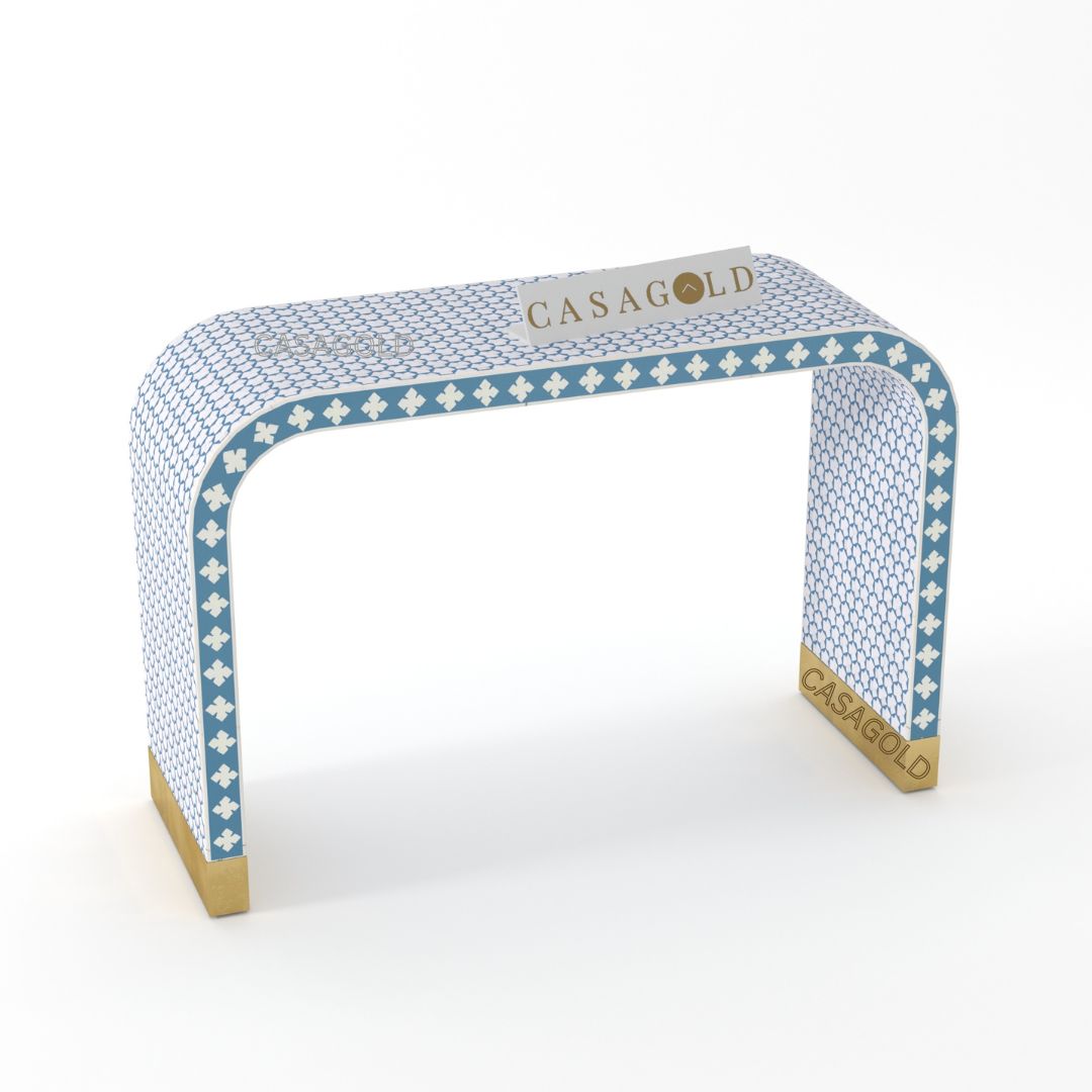 Classic Bone Inlay Console Desk in  Teal Blue
