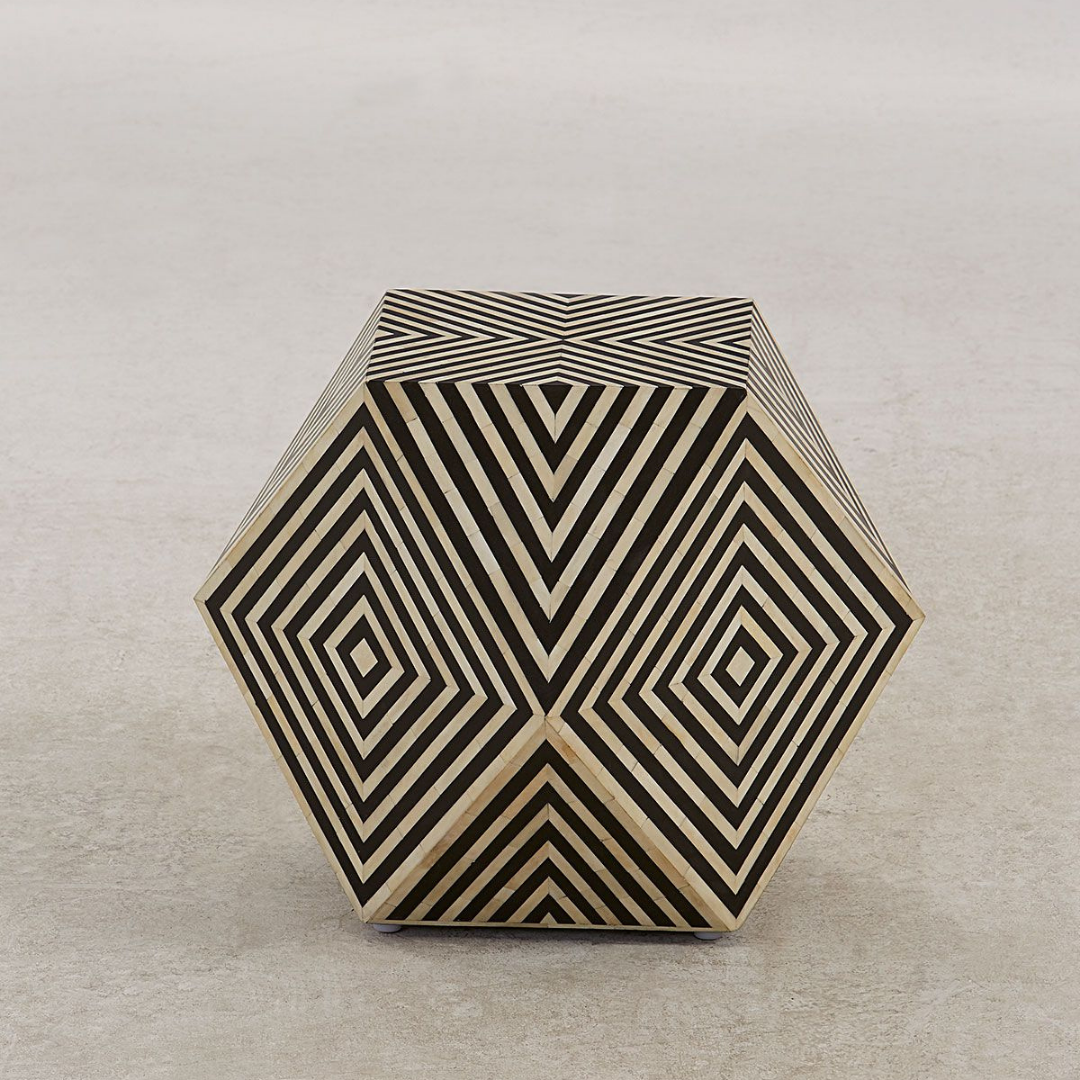 Classic Bone Inlay Hexagon Coffee Table with Floral Design	