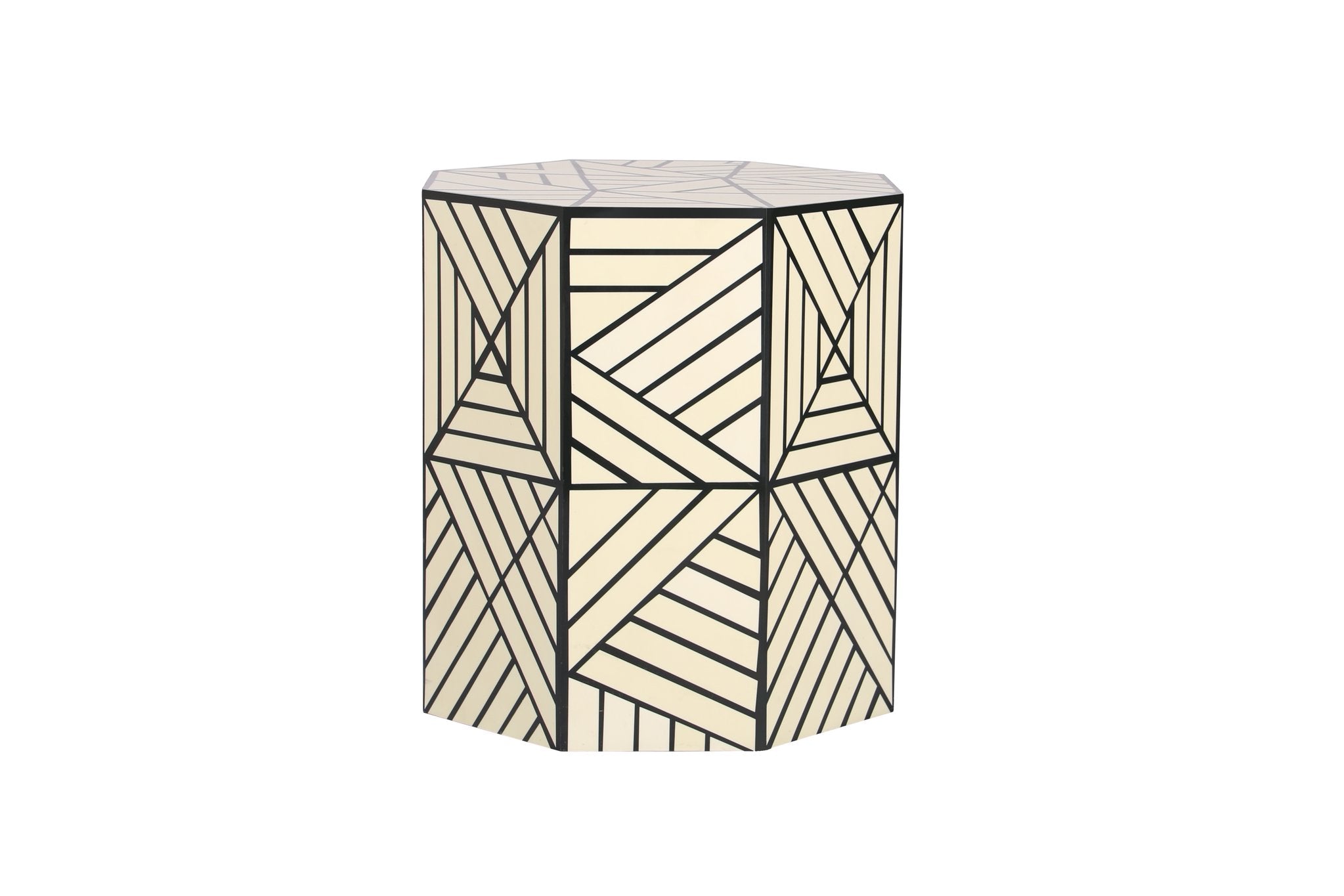 Classic Bone Inlay Hexagon Side Table with Floral Design	