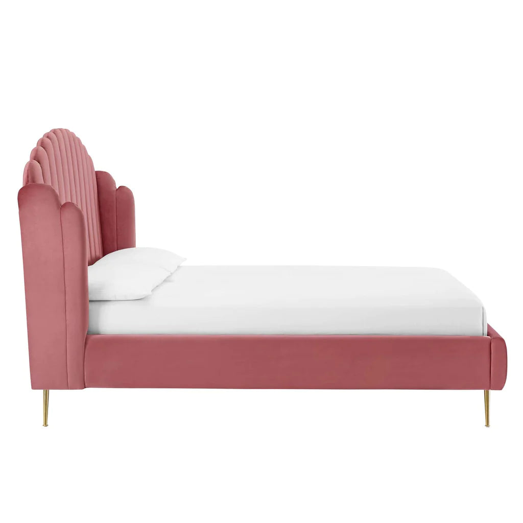 Classic velvet wings bed frame for cozy elegance