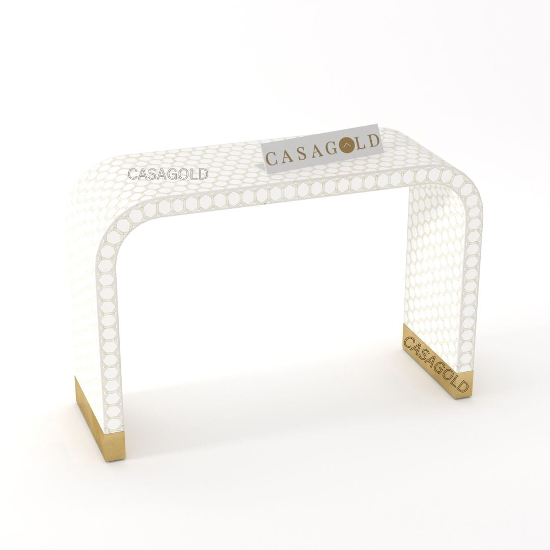 Classic White Bone Inlay Console Desk for Study and Decor
