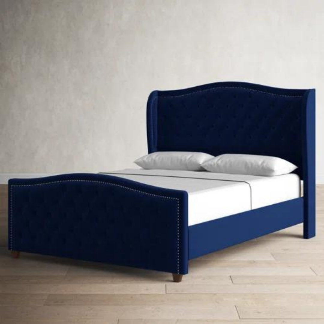  Upholstered Wings Bed in Neutral Shades