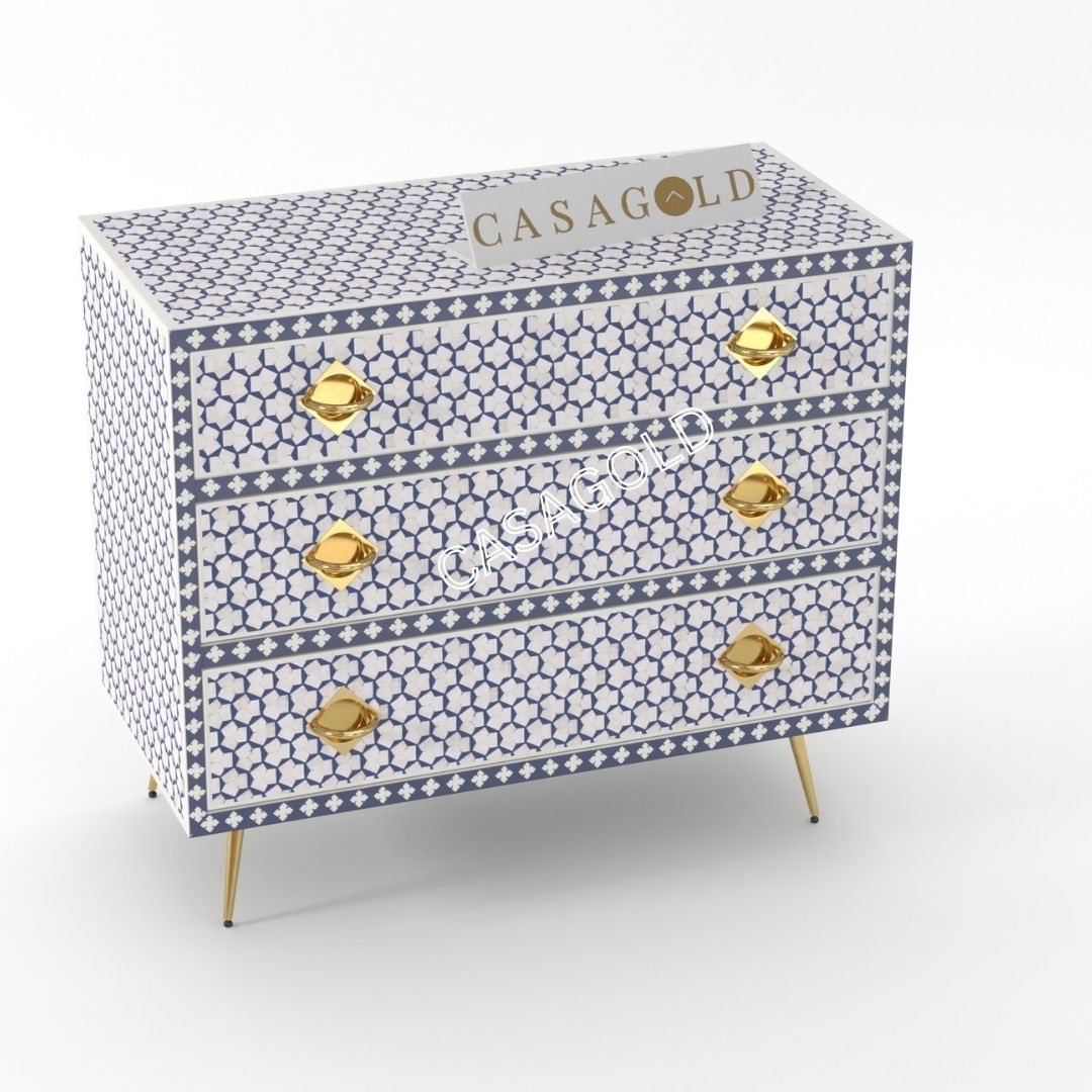 Compact Blue Bone Inlay Chest of Drawers	