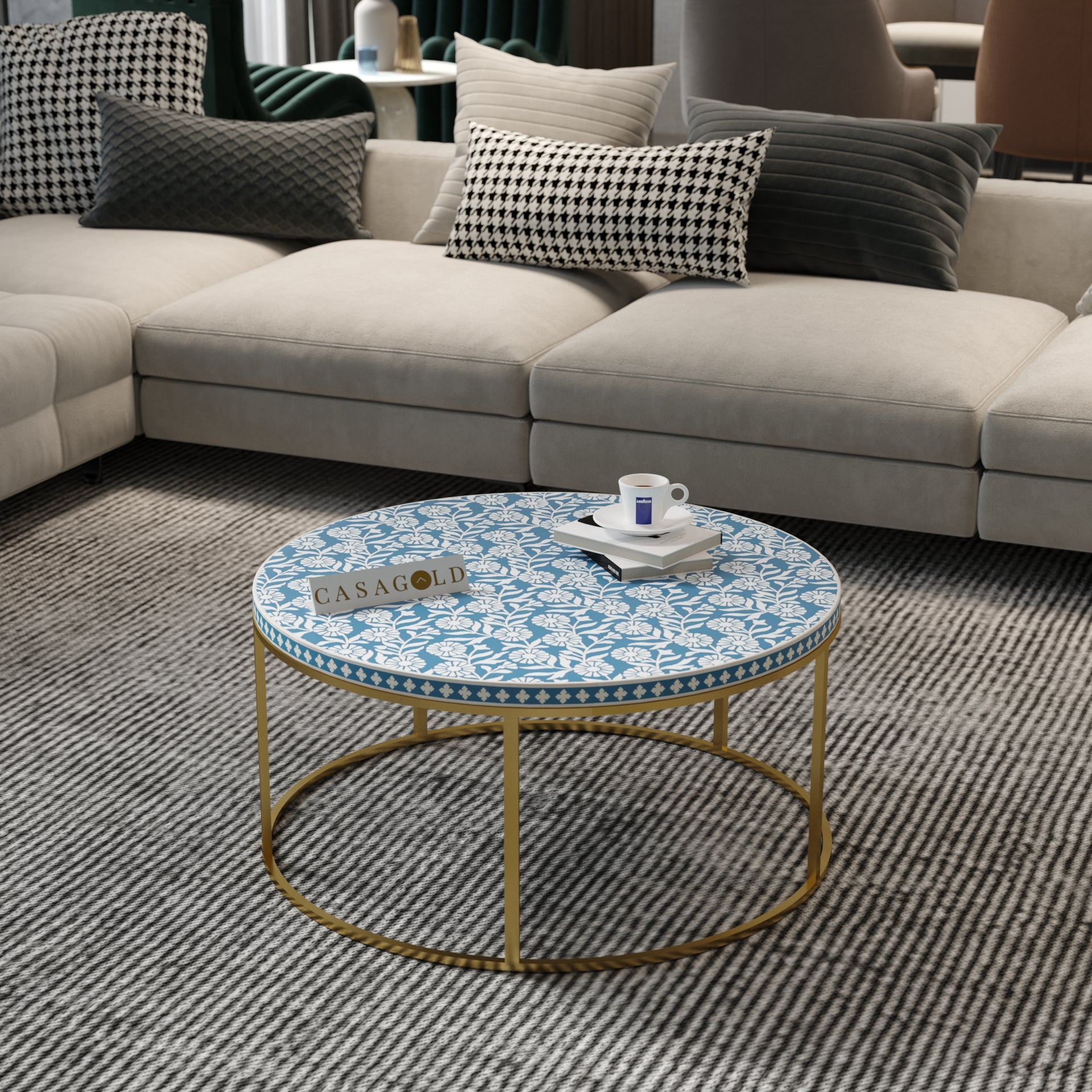 Compact Bone Inlay Coffee Table Round	